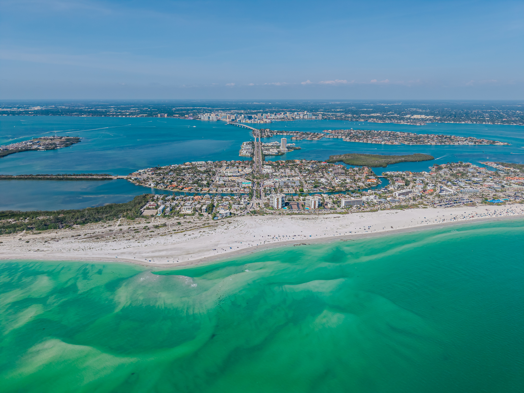 Aerial View of St. Armands Circle, Lido Key Beach, and Sarasota, FL