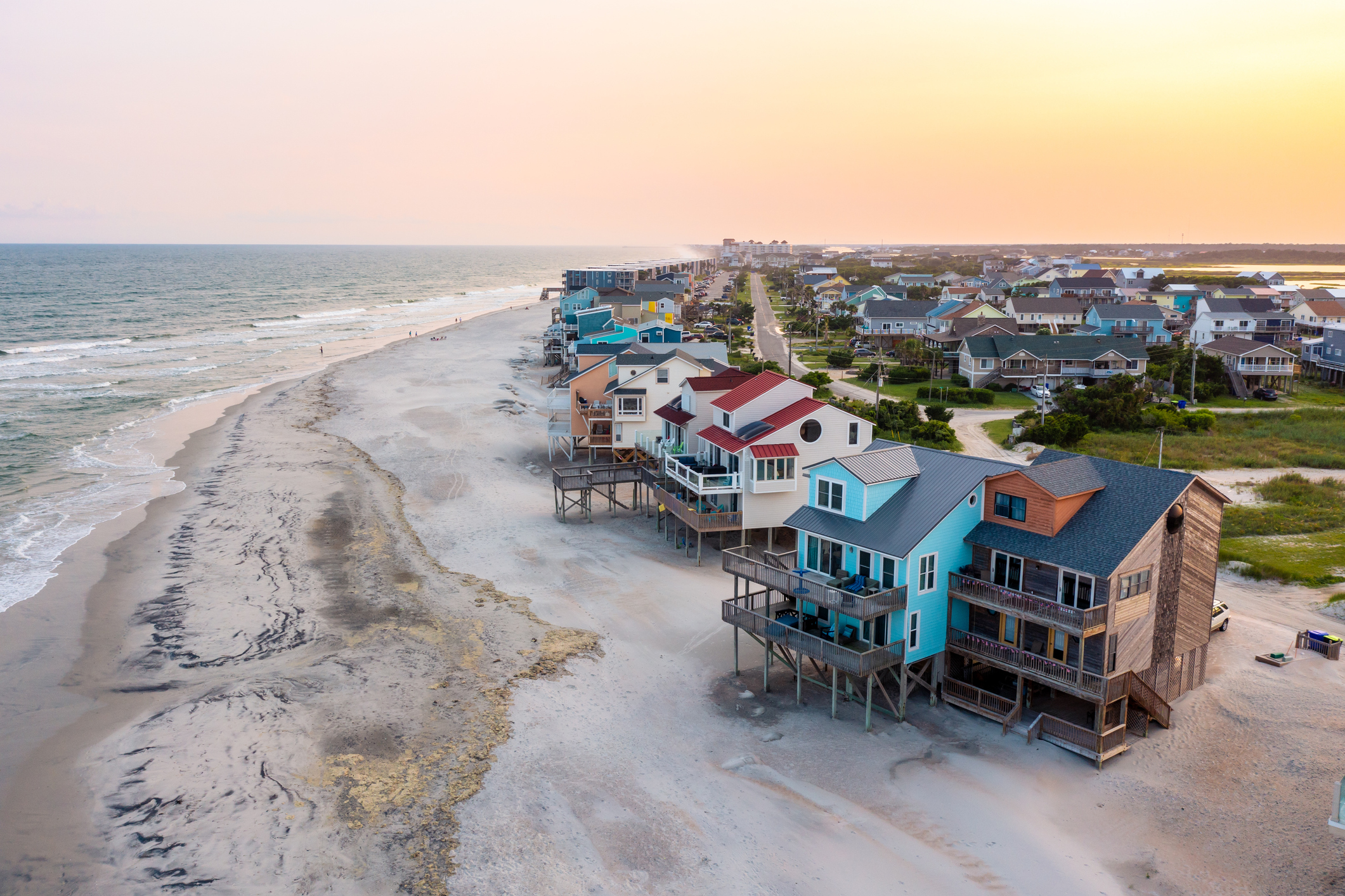 Aerial View of Beach Homes on Topsail Island in North Topsail Beach