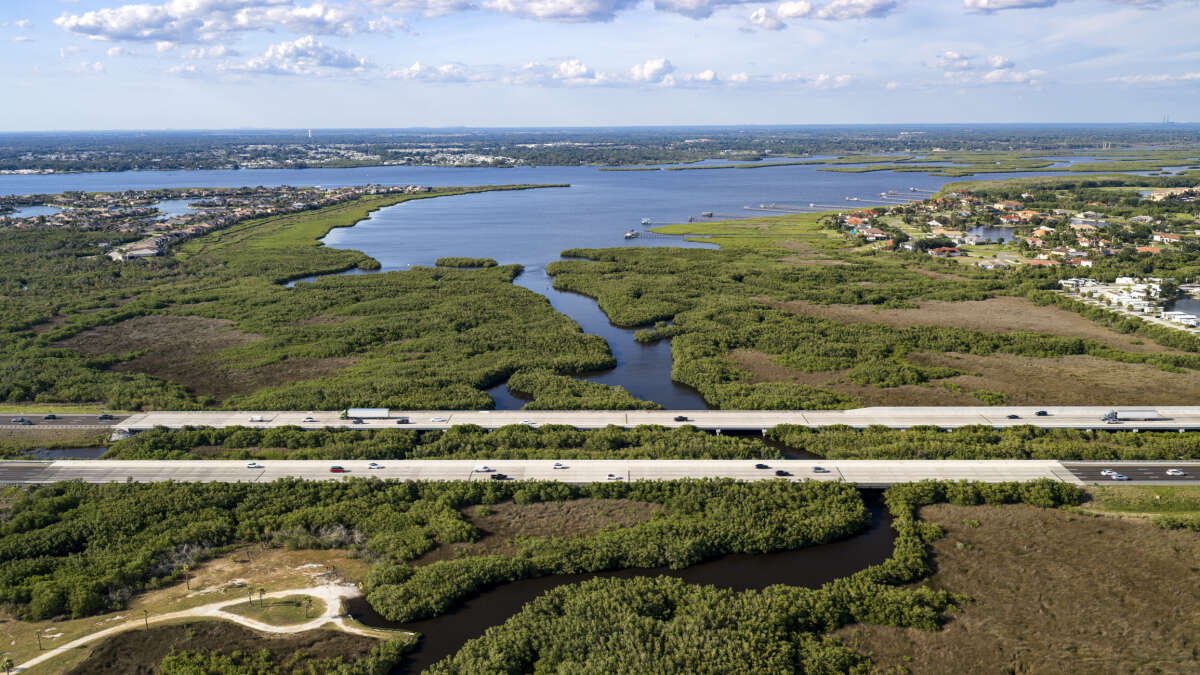 Aerial View of the Manatee River and I-75 in Bradenton, Florida