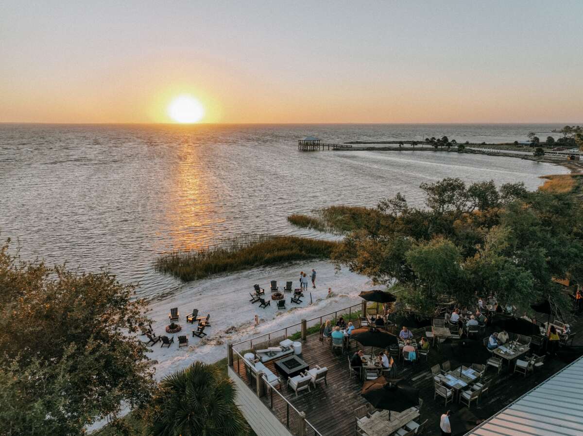 Aerial View of the White Marlin Restaurant Back Patio during Sunset