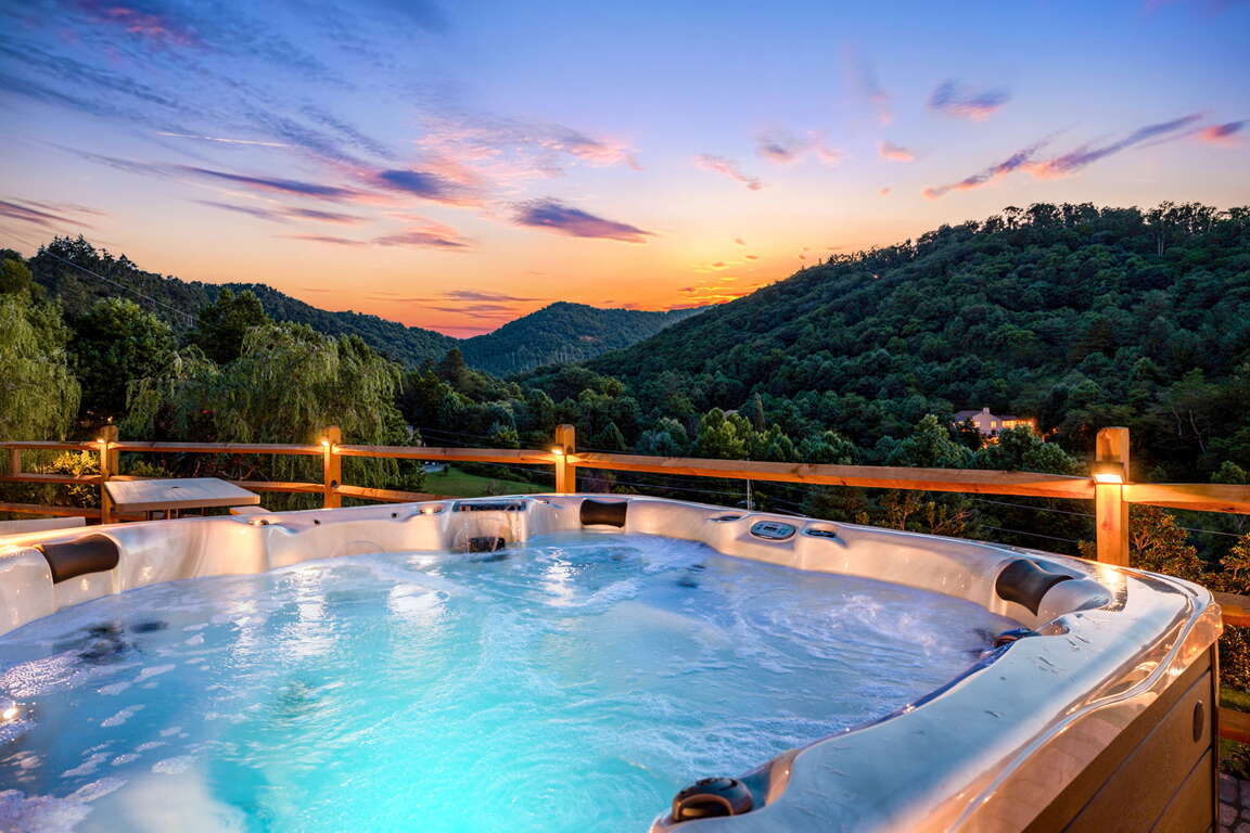 Asheville Vacation Rental | Hot Tub with Views of the Blue Ridge Mountains