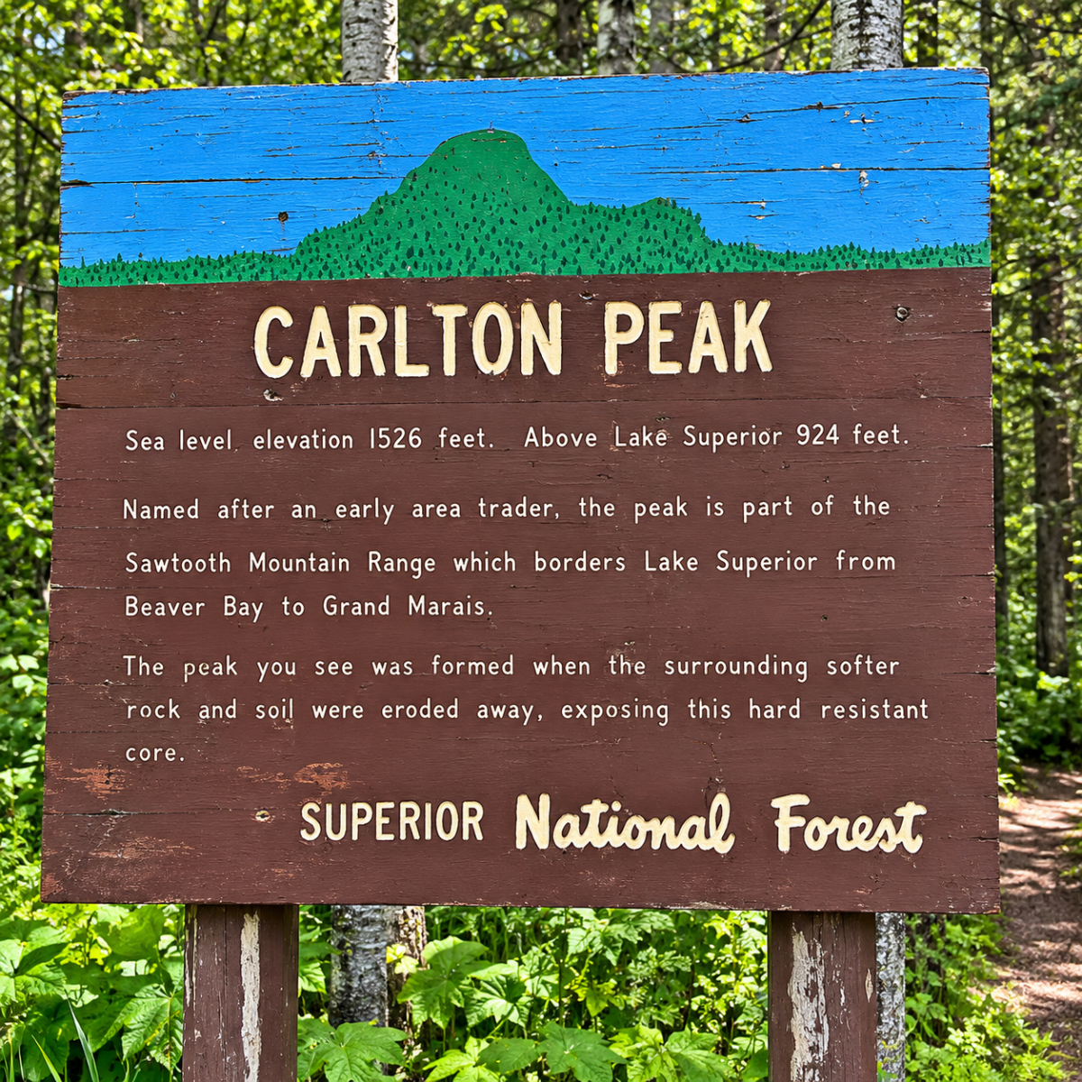 Carlton Peak Sign next to Hiking Trails