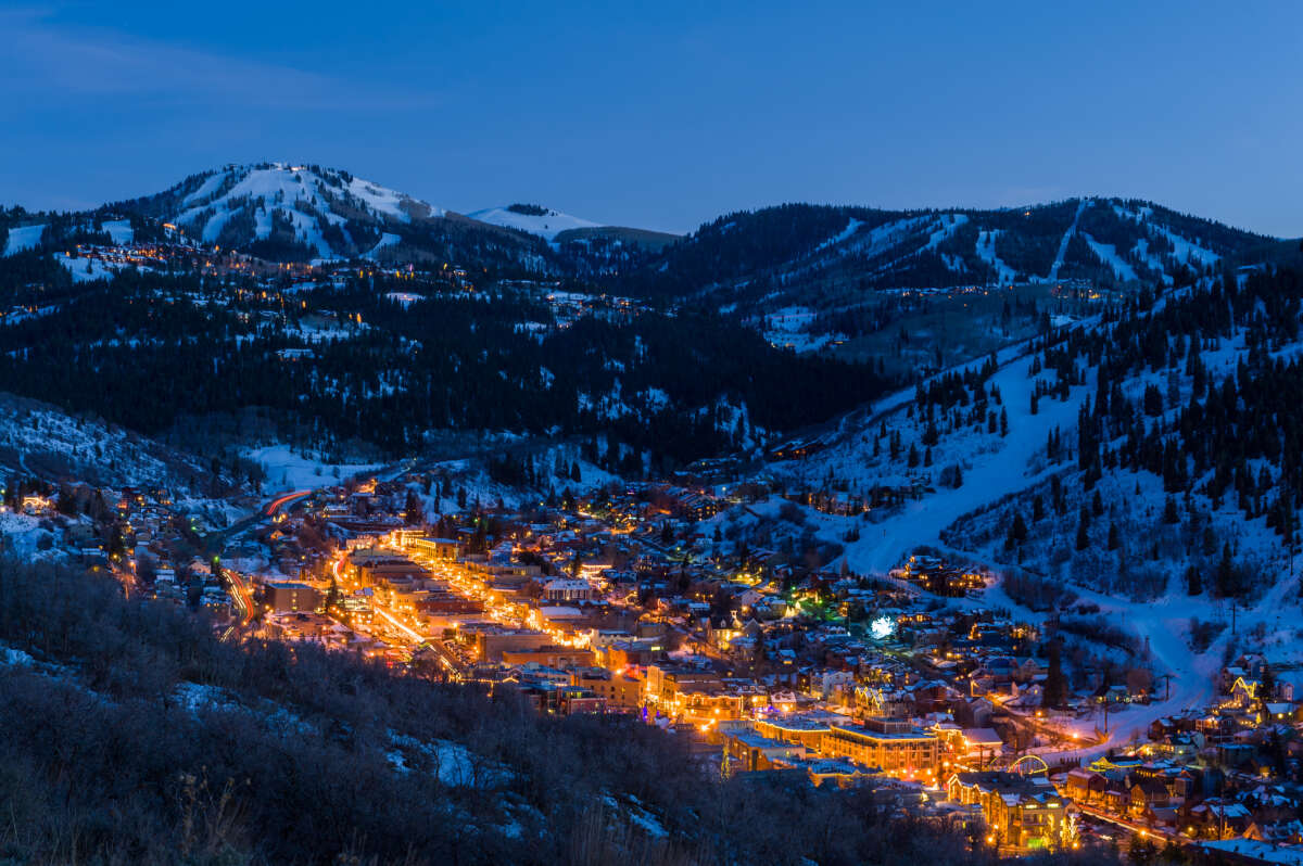 Glowing Village Lights of Park City at Dusk in the Winter