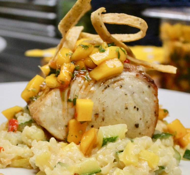Sea Bass Zucchini Risotto at Splash by the Sea Restaurant in North Topsail Beach NC