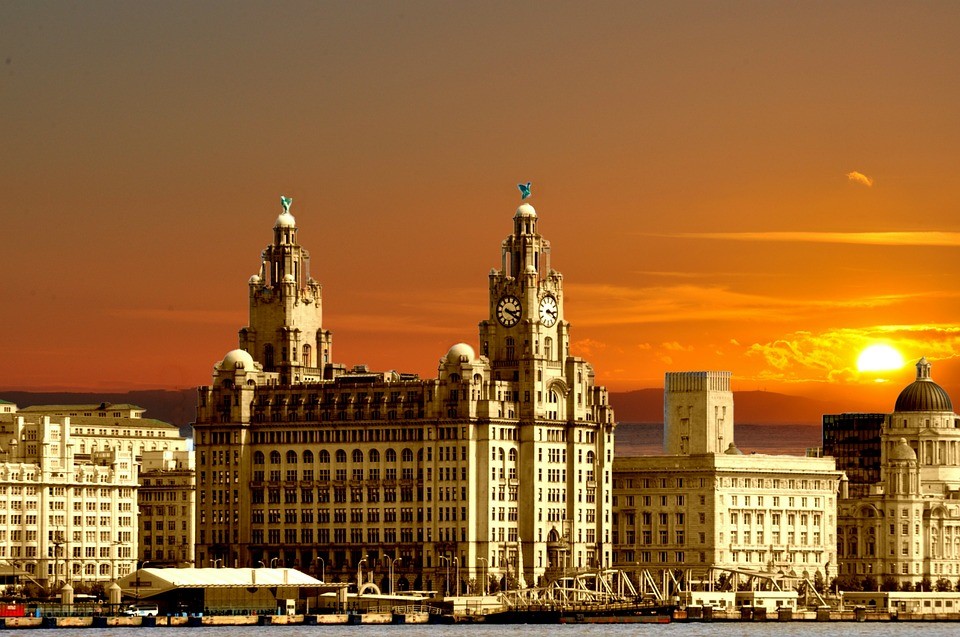 Sunset Over Liverpool Waterfront Buildings