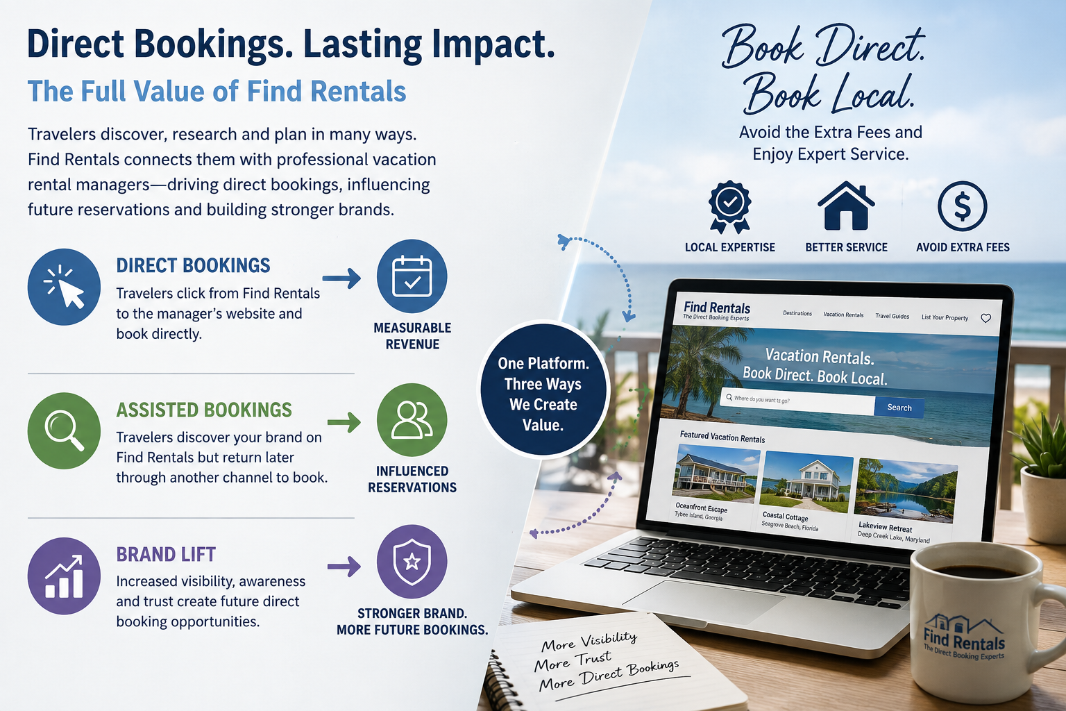 Find Rentals Value | Direct Bookings, Assisted Bookings & Brand Lift