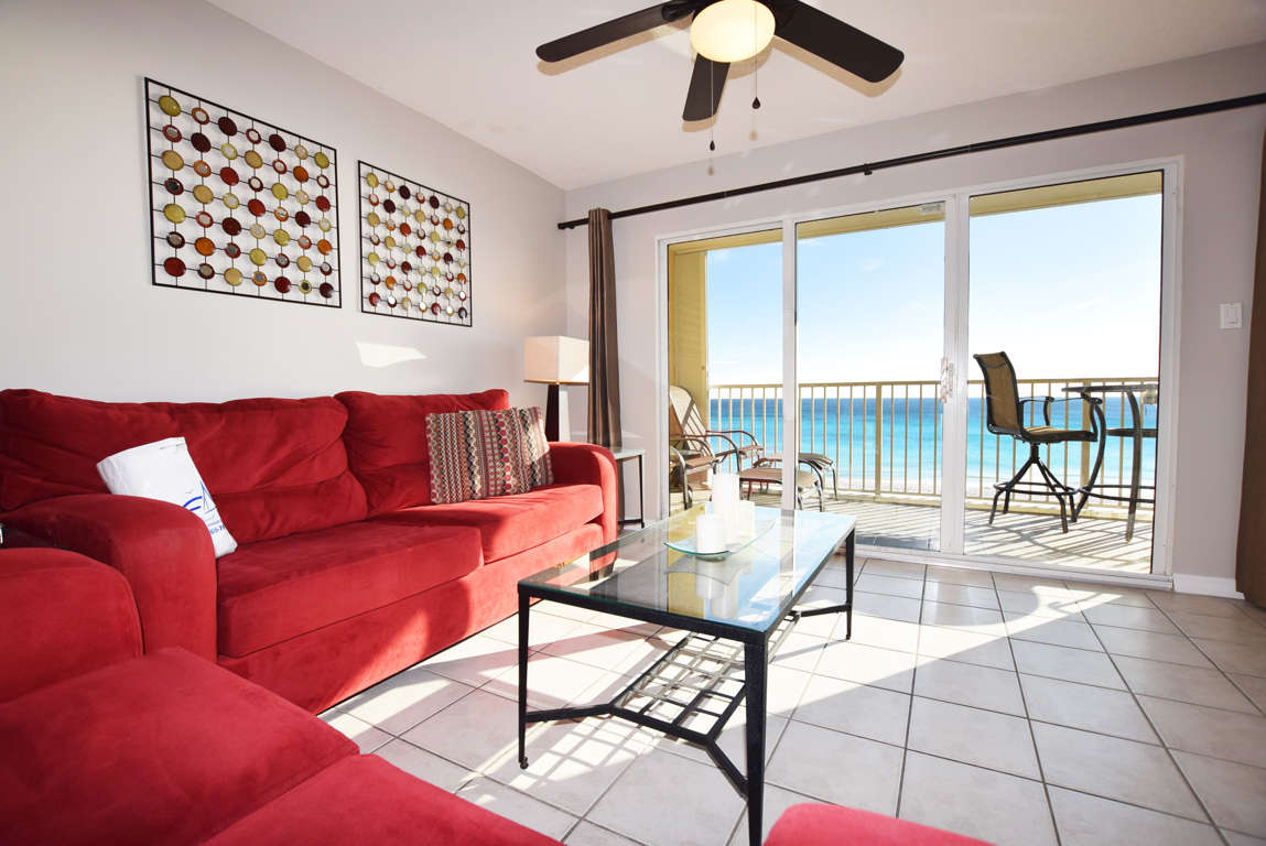 Living Room with Private Balcony - Gulf Dunes 413 Fort Walton Beach Okaloosa Island Vacation Rentals