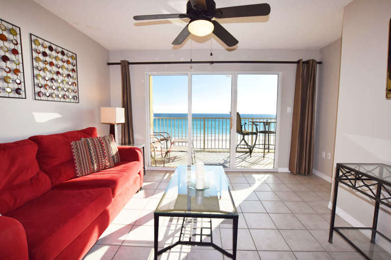 Living Room with Private Balcony - Gulf Dunes 413 Fort Walton Beach Okaloosa Island Vacation Rentals