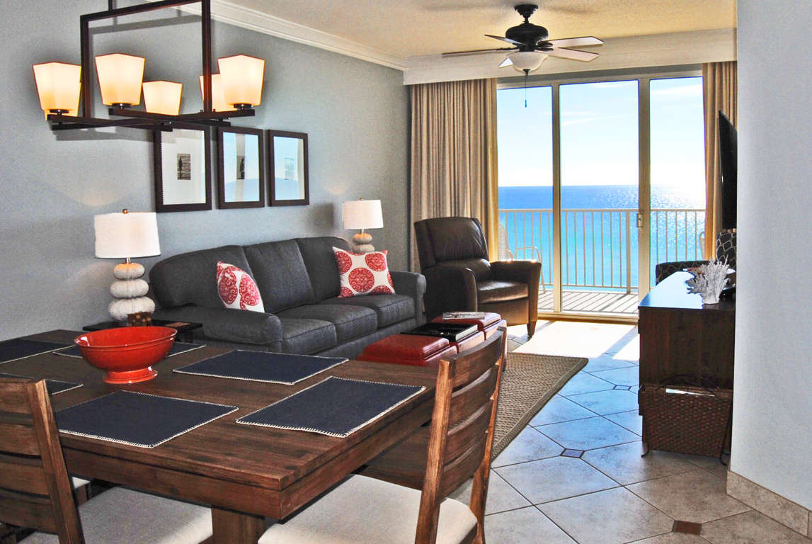 Living Room with Private Balcony - Gulf Dunes 612 Fort Walton Beach Okaloosa Island Vacation Rentals