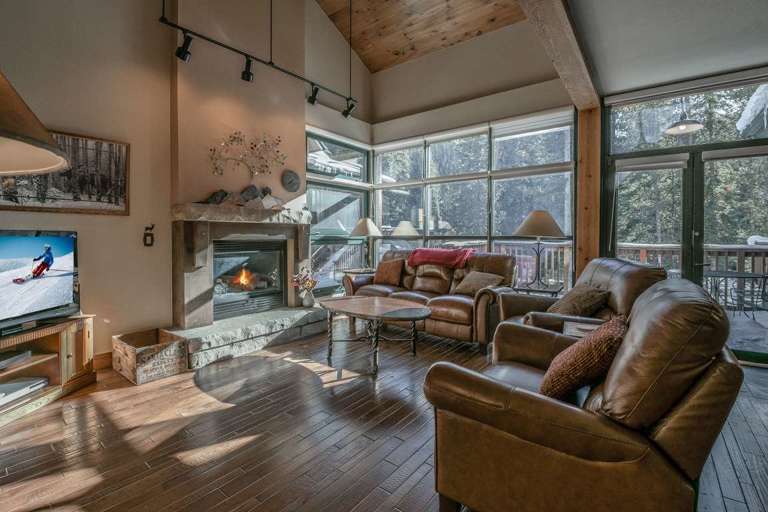 Living room with a cozy fireplace