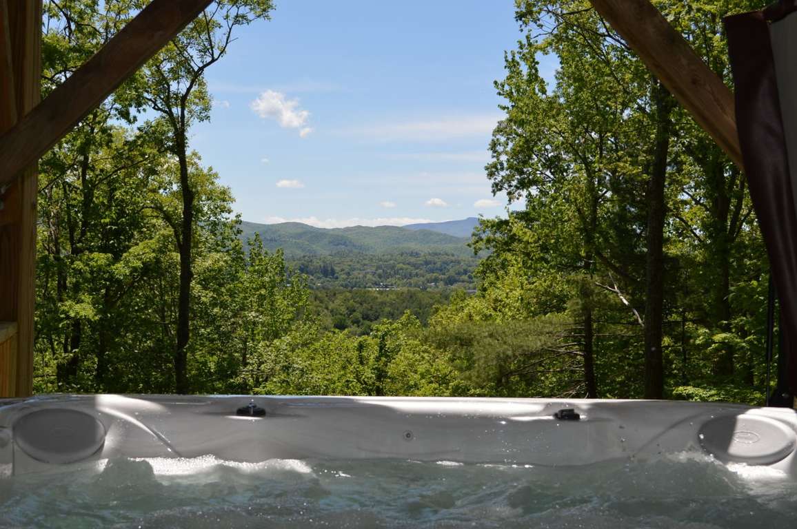 Hot tub with mountain views