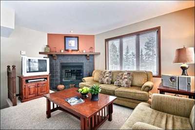 The Spacious Living Area Features a Cozy Wood Burning Fireplace